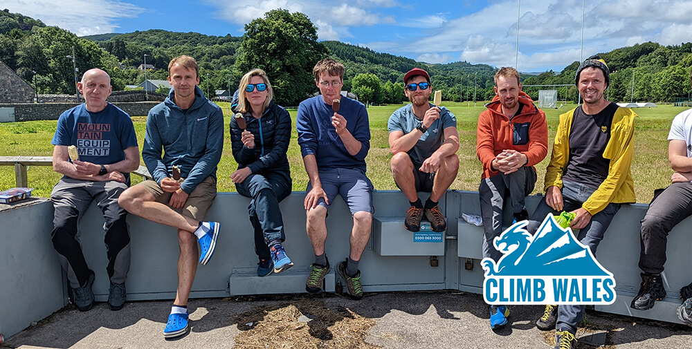 The Climb Wales team enjoy an ice-cream after completing the Welsh 3 Peaks Challenge