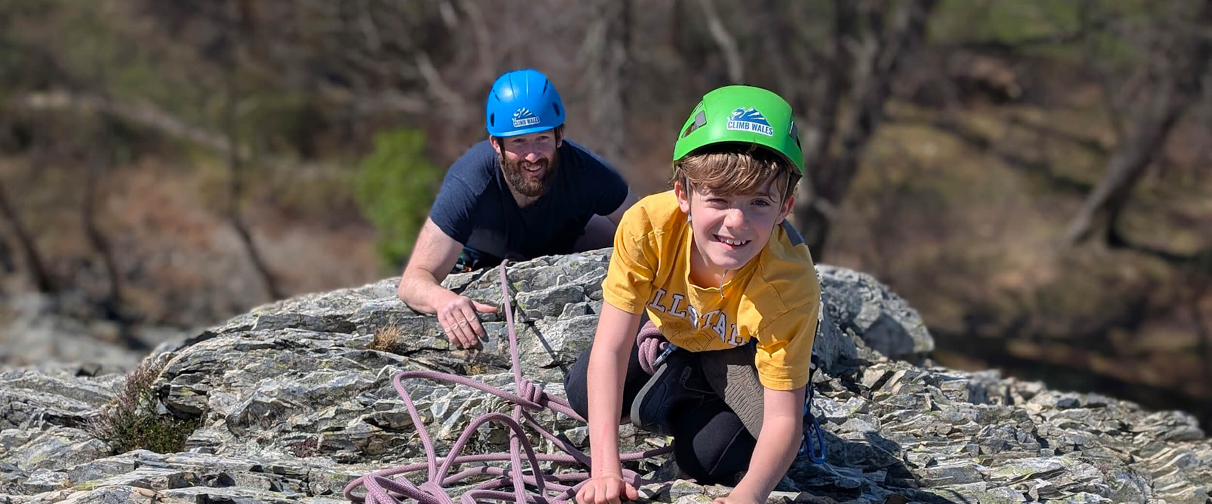 A father and son climbing