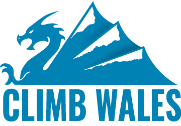 The Climb Wales Logo - An Image of a Welsh Dragon, it's wing in the shape of three mountains - representing the Snowdon, Glyderau and Carneddau mountain ranges